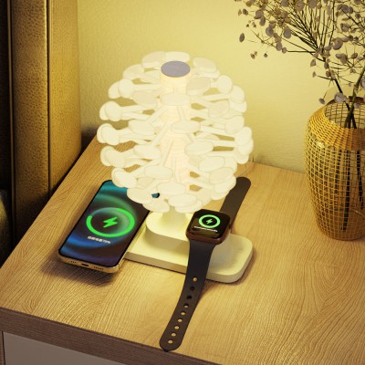 High-End Spiral Tree LED Desk Lamp – Touch Control, 3 Color + RGB Light, Wireless Charging